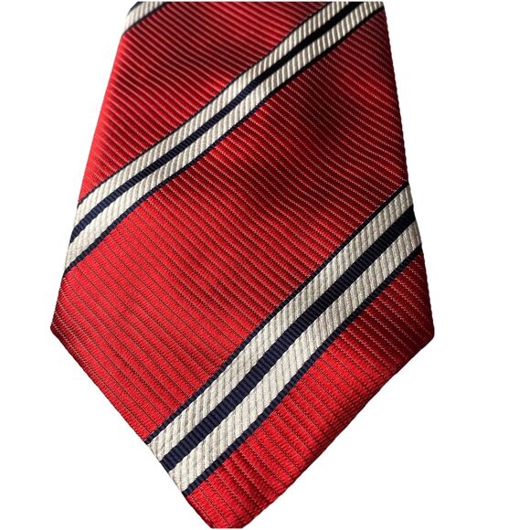 TINO COSMA Men's 100% Silk Necktie ITALY Designer Striped Red Repp EUC - Picture 1 of 7